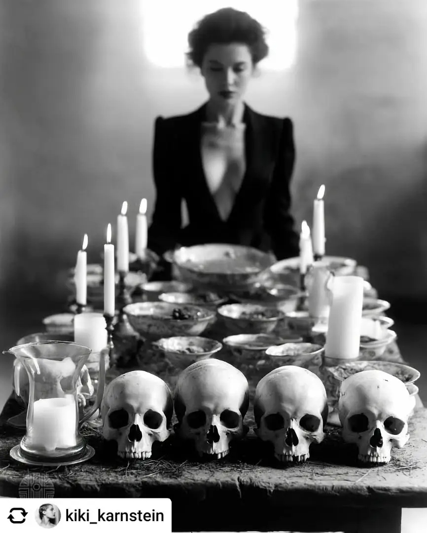 Posted @withregram • @kiki_karnstein From the series “Last Suppers” (2025) - To ask for the origin is to ask for control. But images have never been about control. They are about seeing, remembering, constructing presence. The real question is not where a picture comes from. It is what it allows us to see — and what it makes us feel responsible for.#images #promptography #promptart #blackandwhite #blackandwhitephotography #photoart #artwork #aiart #vanitas #lastsupper #surrealart