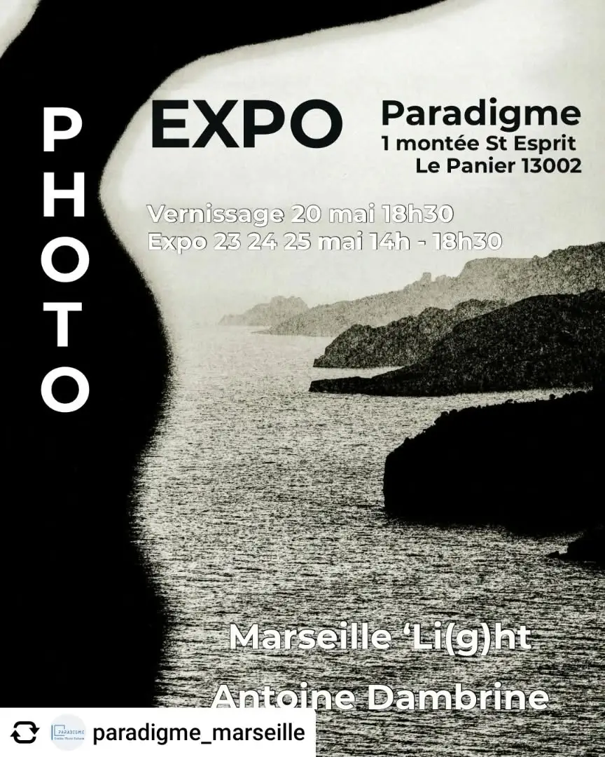Get @reshare_app • @paradigme_marseille VERNISSAGE MERCREDI 20 MAI 18h30 
De la photo N&B, des tirages soignés par le photographe lui-même et des paysages marseillais à redécouvrir !
